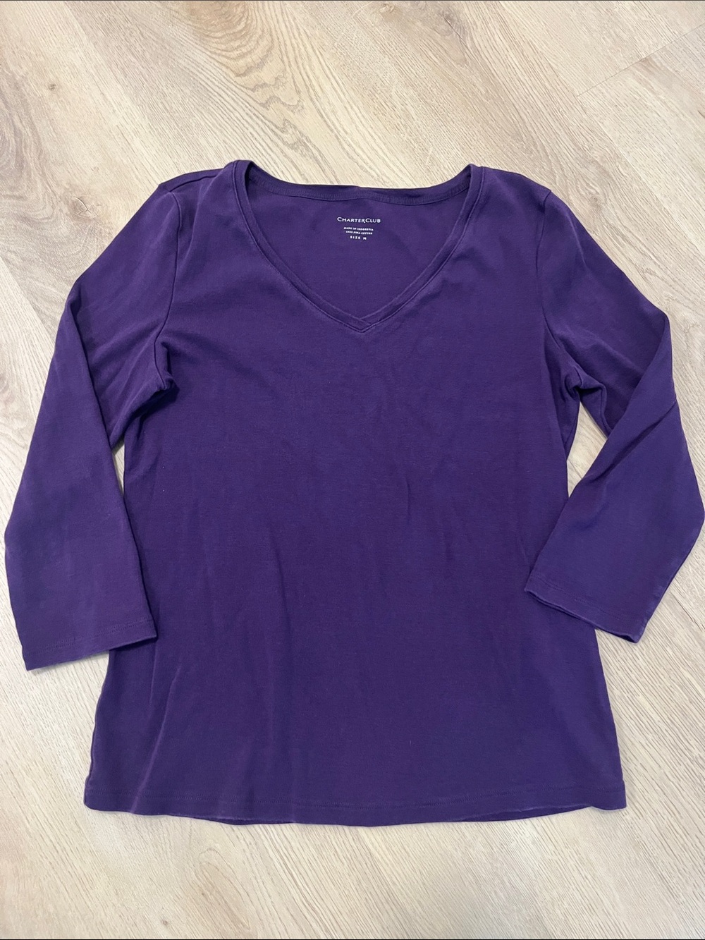 Charter Club Purple V-Neck Long Sleeve Top